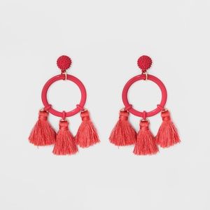Sugarfix by BaubleBar Strawberry Ice Mixed Media Hoop Earrings with Tassels NWT